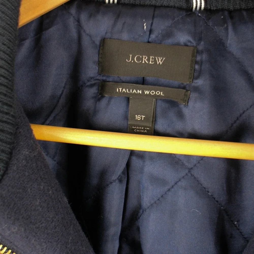 J.Crew Italian Wool Overcoat Womens 16 Tall Navy Zip Up Mid Length Jacket - Picture 3 of 4